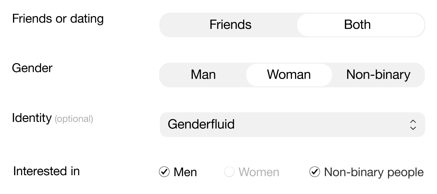Match intent for friends or dating in the app